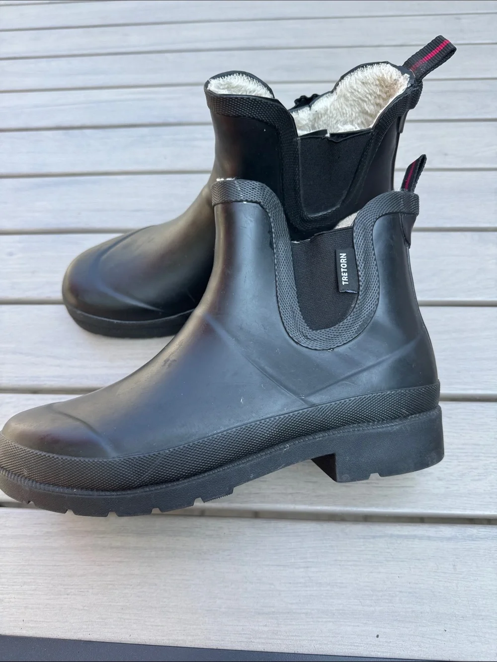 Tretorn rain booties size 8 Black Faux Fur Lined